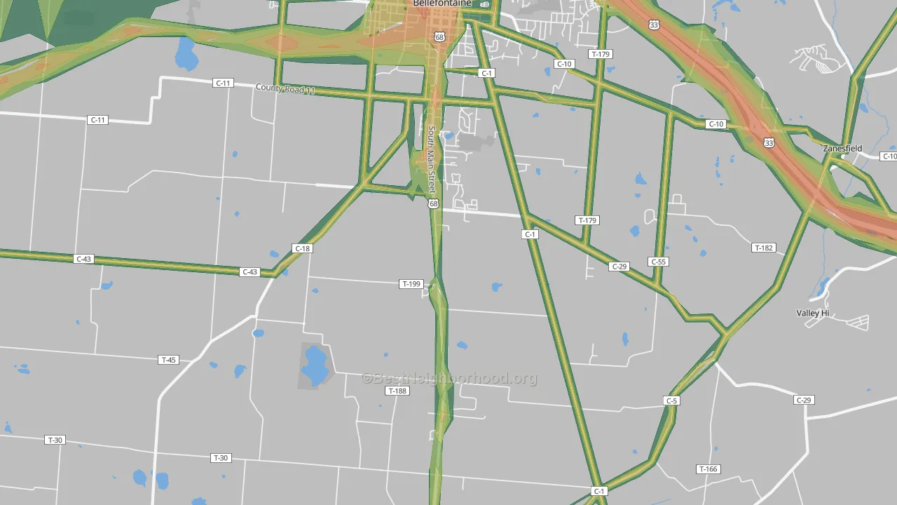 Iron City, OH Map of Noise Levels in Iron City