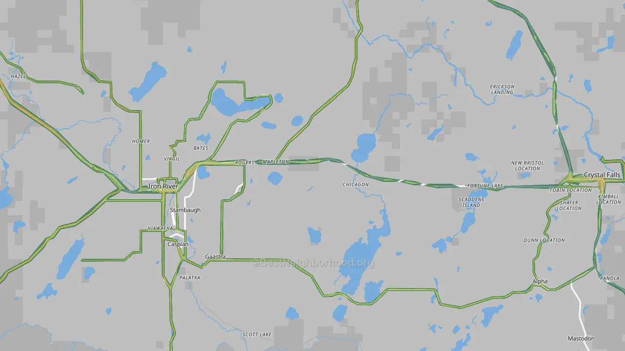 Iron County, MI Map of Noise Levels in Iron County