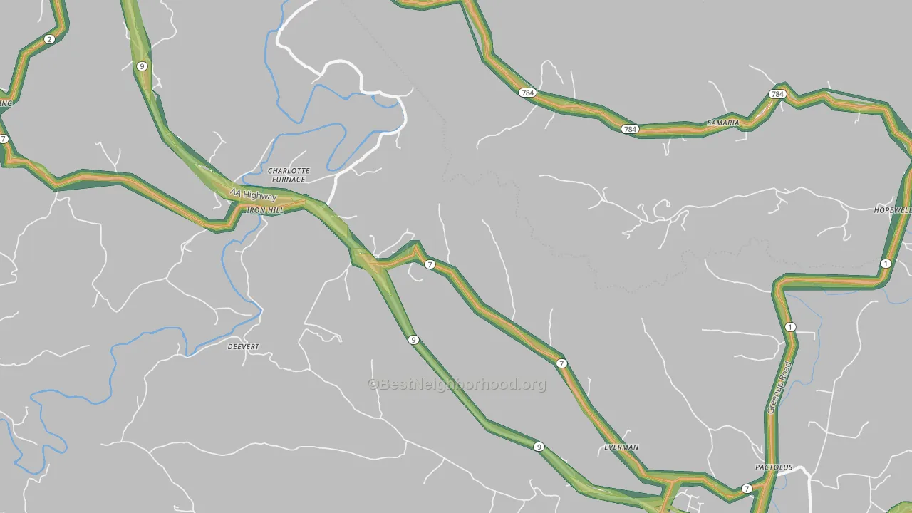 Iron Hill, KY Map of Noise Levels in Iron Hill
