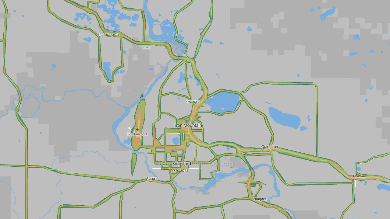 Iron Mountain, MI Map of Noise Levels in Iron Mountain