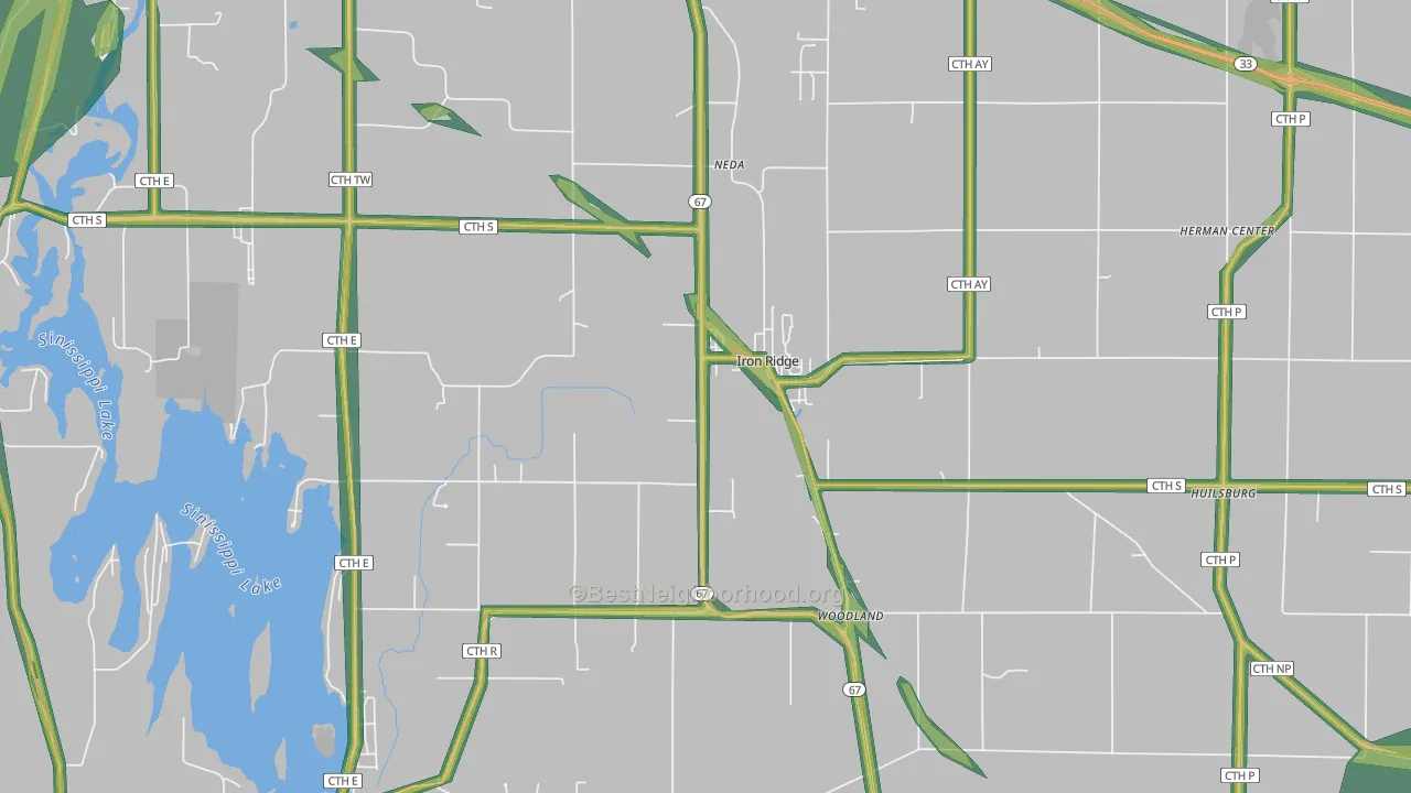 Iron Ridge, WI Map of Noise Levels in Iron Ridge