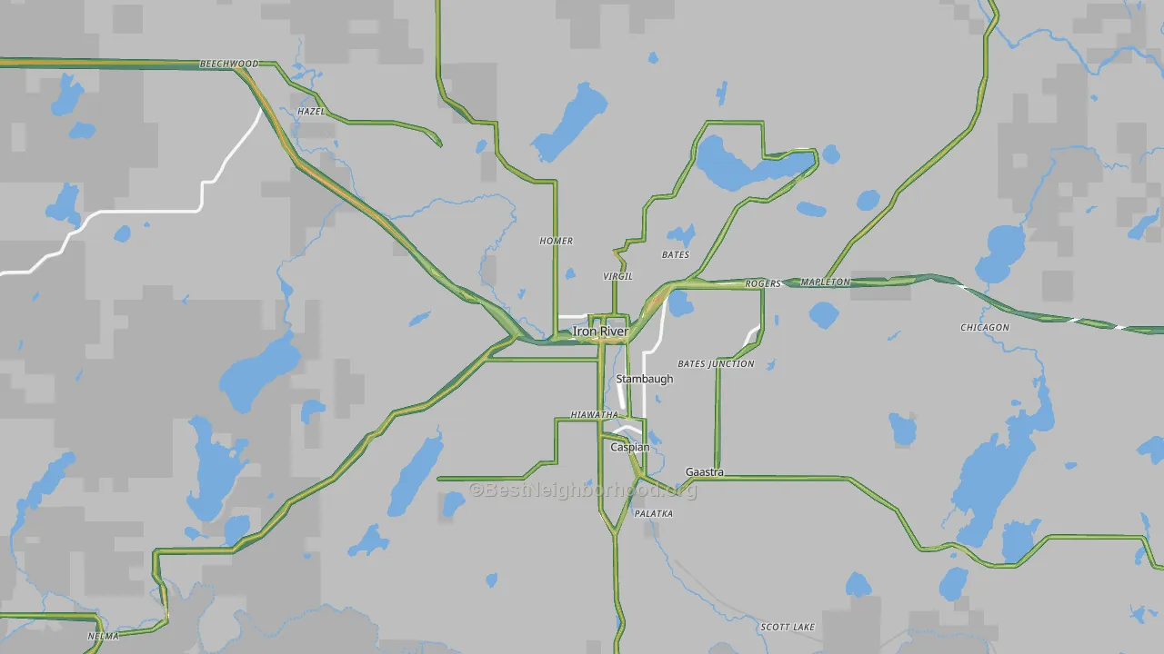 Iron River, MI Map of Noise Levels in Iron River