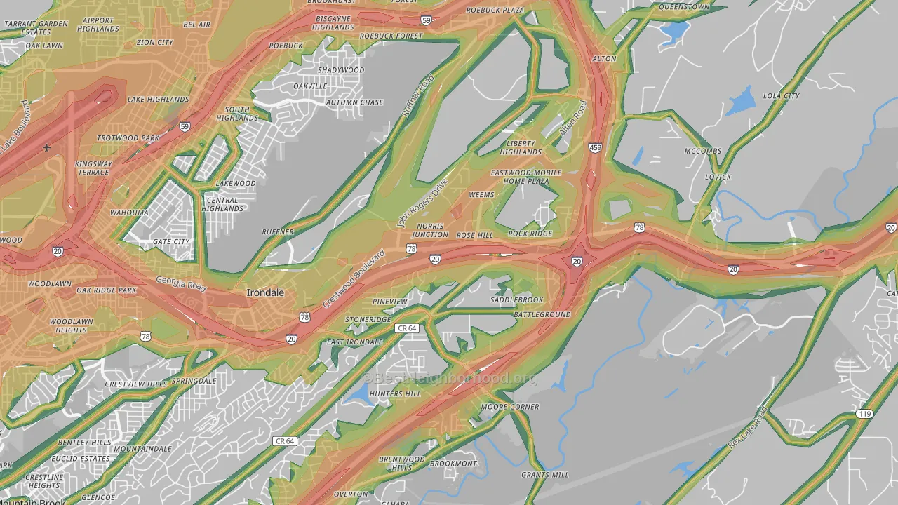Irondale, AL Map of Noise Levels in Irondale