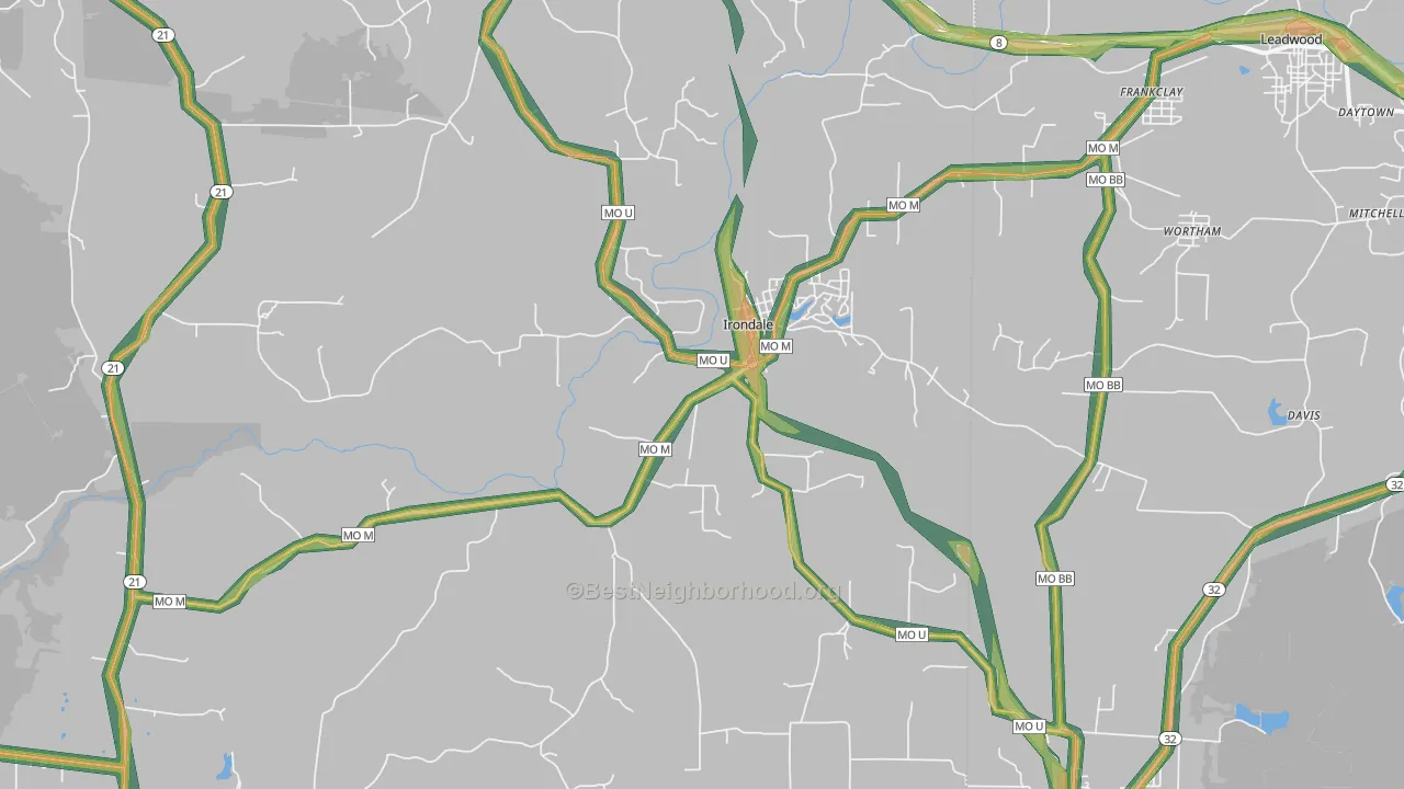 Irondale, MO Map of Noise Levels in Irondale