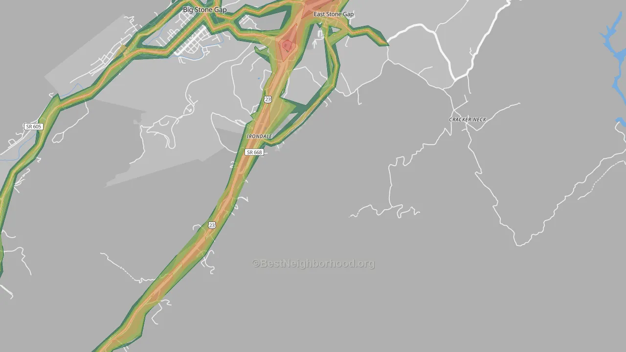 Irondale, VA Map of Noise Levels in Irondale