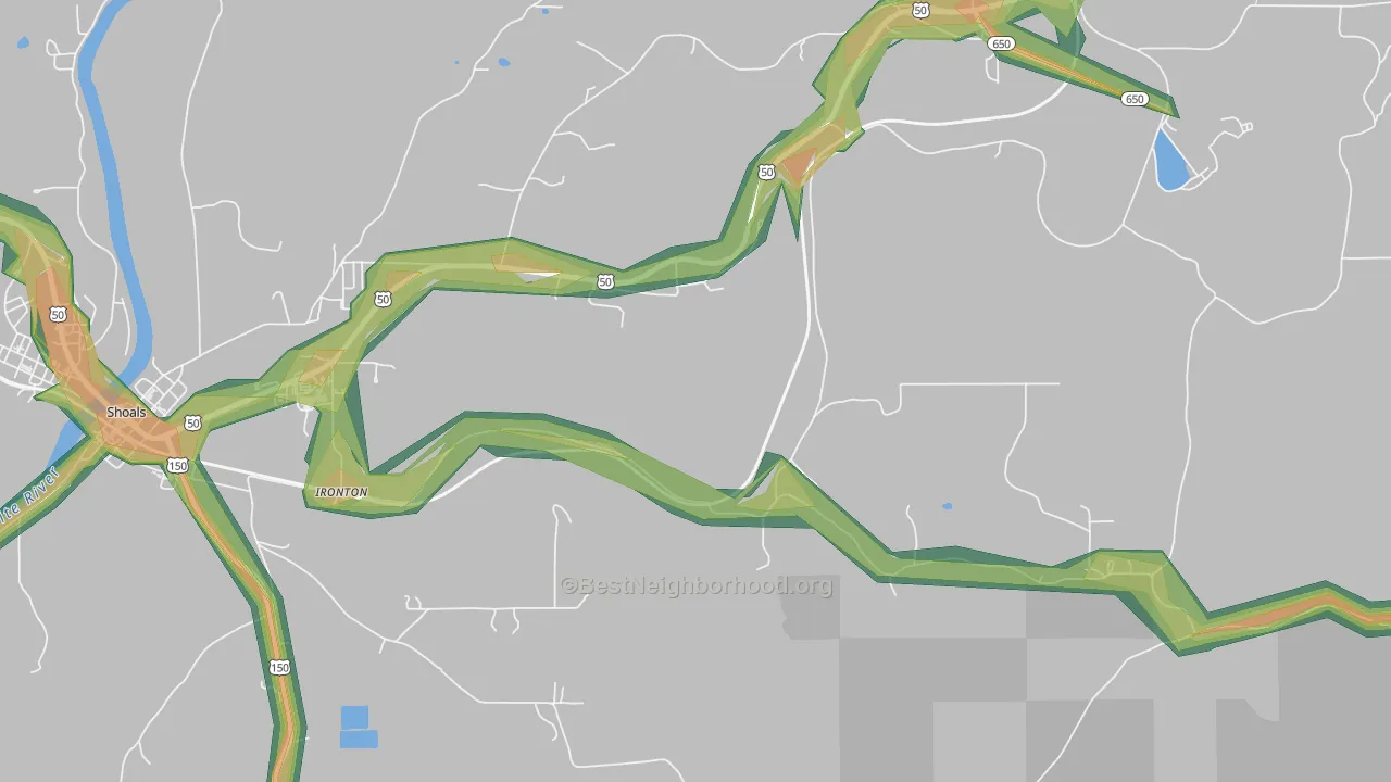 Ironton, IN Map of Noise Levels in Ironton