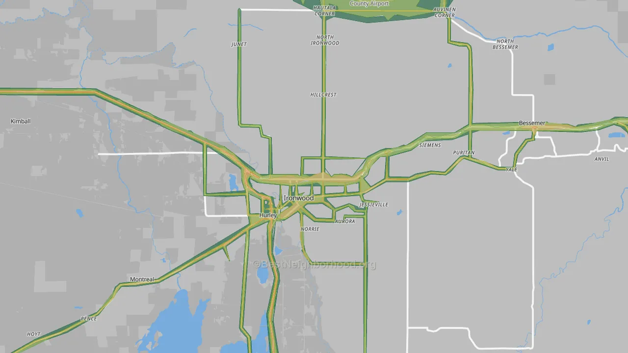 Ironwood, MI Map of Noise Levels in Ironwood