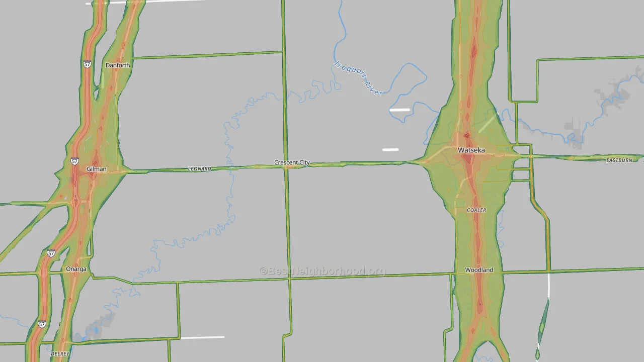 Iroquois County, IL Map of Noise Levels in Iroquois County