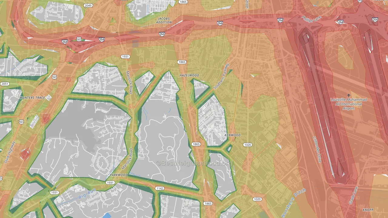 Iroquois, Louisville, KY Map of Noise Levels in Iroquois