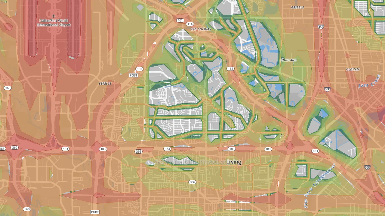 Irving, TX Map of Noise Levels in Irving