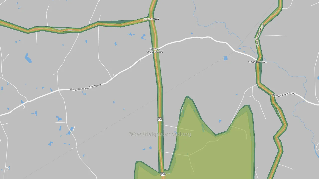 Irvings Crossroads, NC Map of Noise Levels in Irvings Crossroads