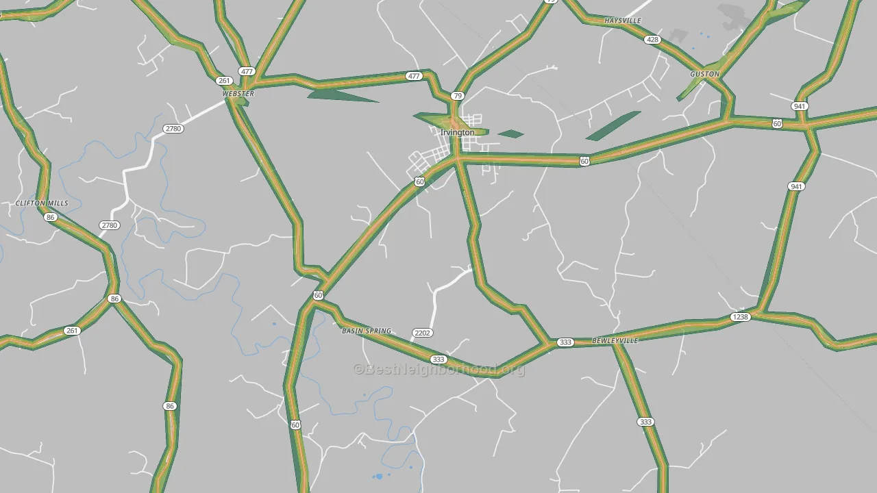 Irvington, KY Map of Noise Levels in Irvington