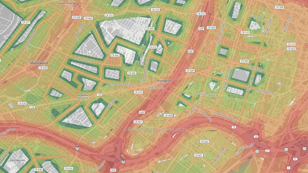 Irvington, NJ Map of Noise Levels in Irvington