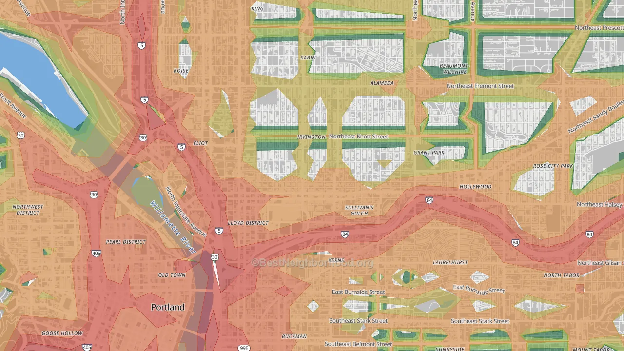 Irvington, Portland, OR Map of Noise Levels in Irvington