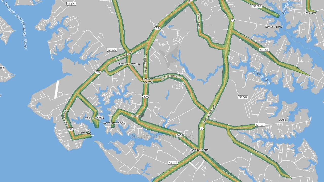 Irvington, VA Map of Noise Levels in Irvington