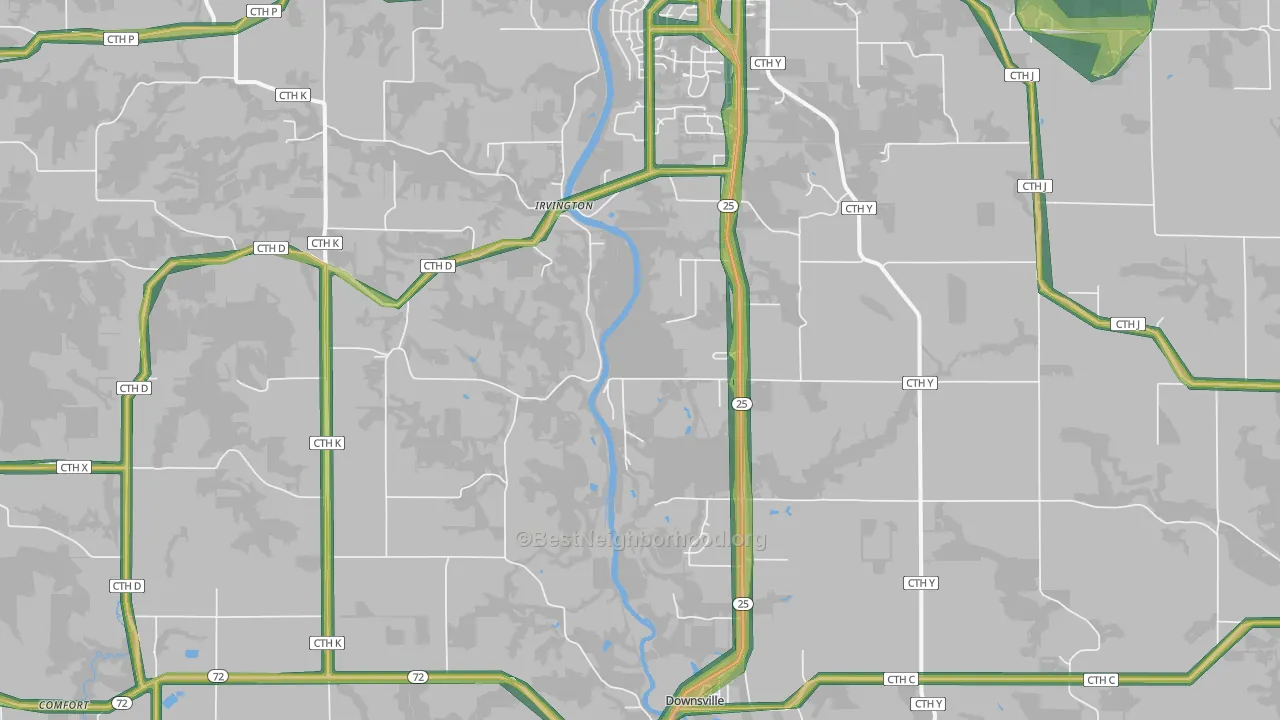 Irvington, WI Map of Noise Levels in Irvington