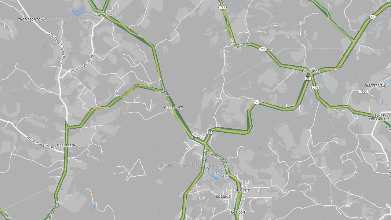 Irvona, PA Map of Noise Levels in Irvona