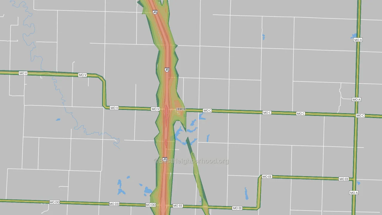 Irwin, MO Map of Noise Levels in Irwin