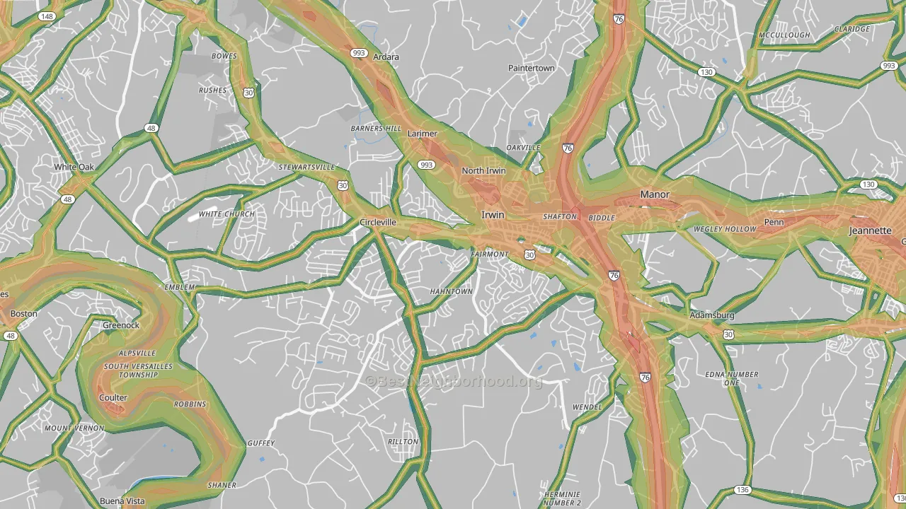 Irwin, PA Map of Noise Levels in Irwin