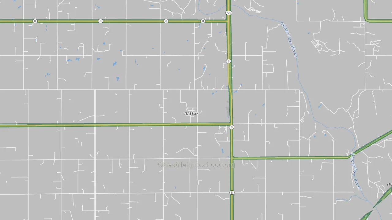 Isabella, OK Map of Noise Levels in Isabella