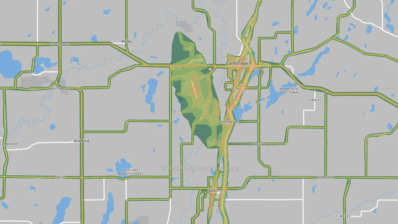 Isanti County, MN Map of Noise Levels in Isanti County
