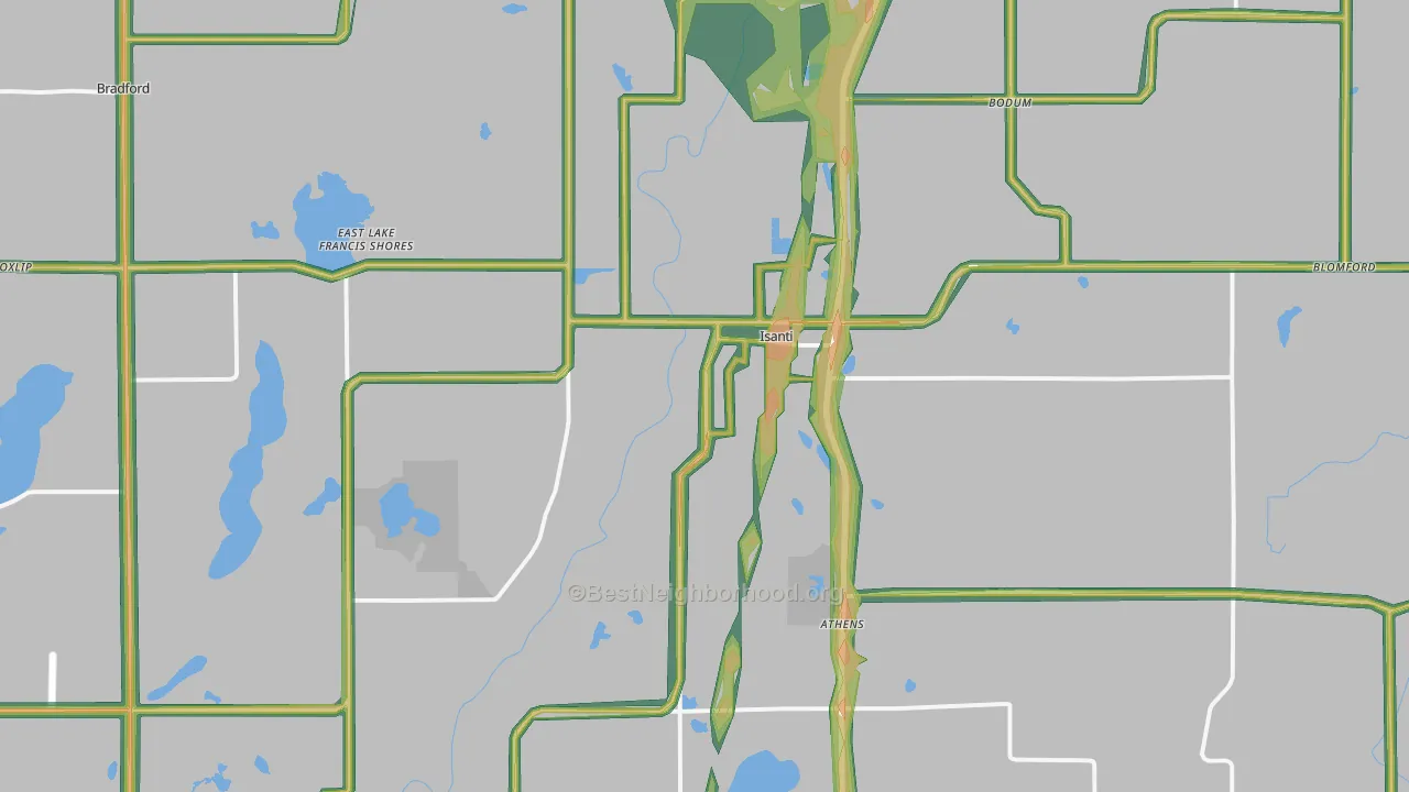 Isanti, MN Map of Noise Levels in Isanti
