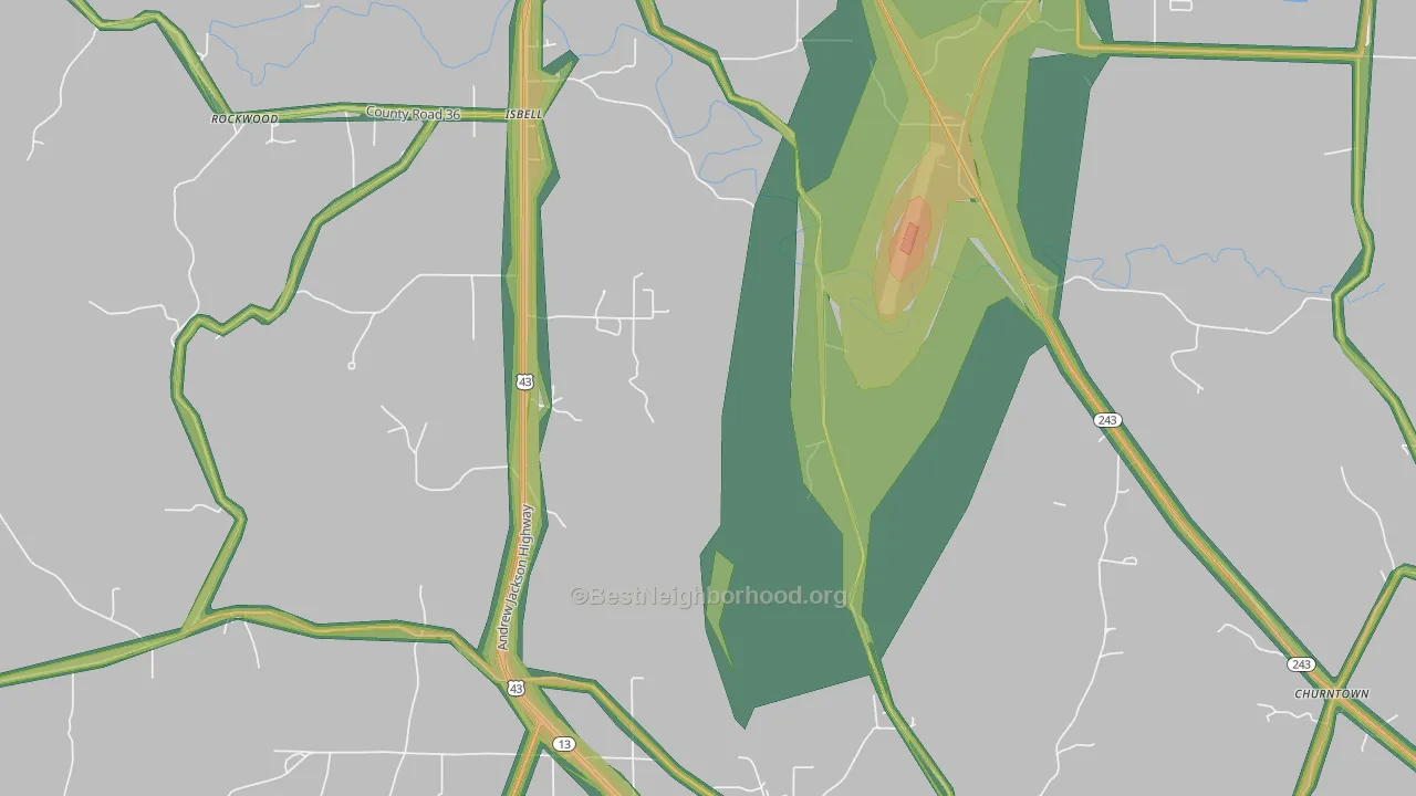 Isbell, AL Map of Noise Levels in Isbell