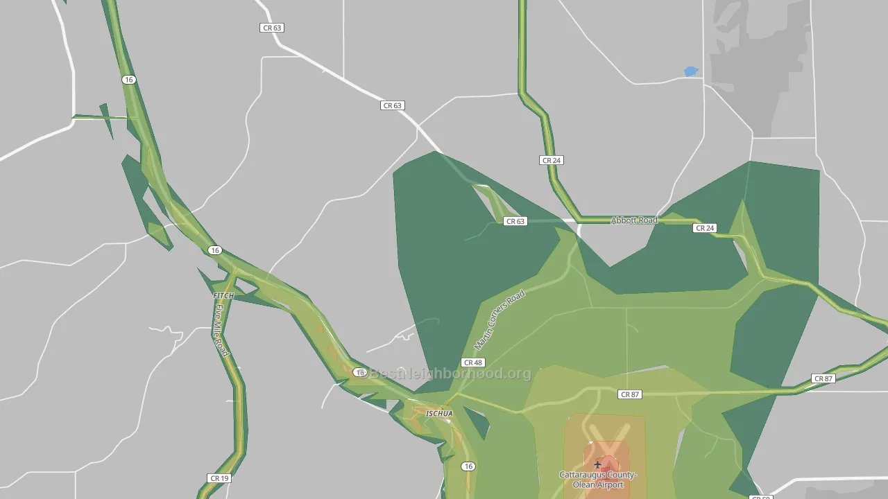 Ischua, NY Map of Noise Levels in Ischua