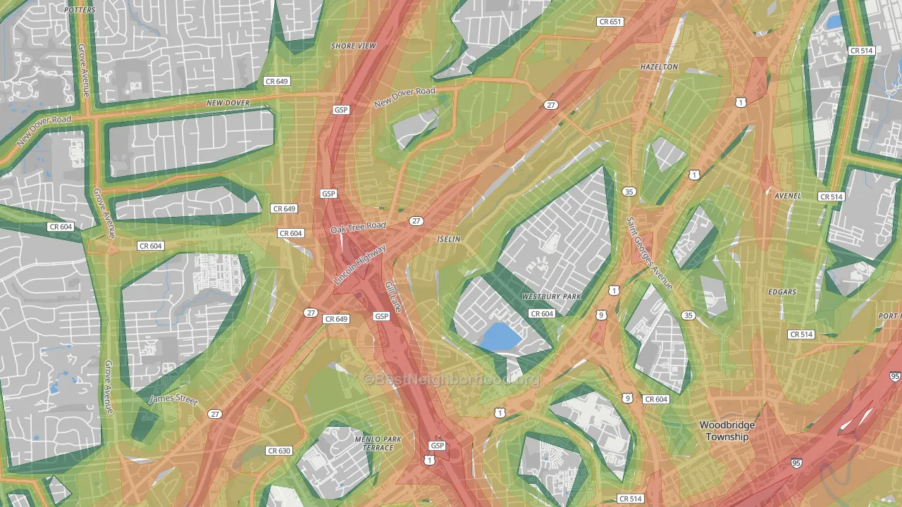 Iselin, NJ Map of Noise Levels in Iselin