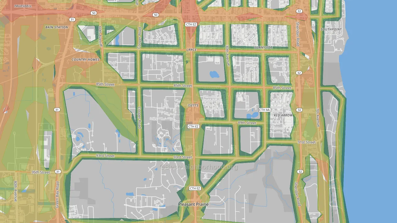 Isetts, Kenosha, WI Map of Noise Levels in Isetts