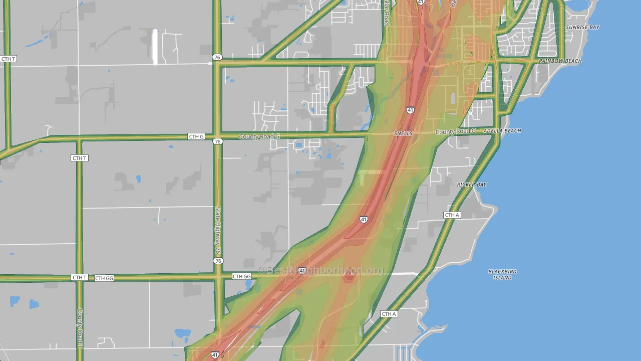 Island Beach, WI Map of Noise Levels in Island Beach