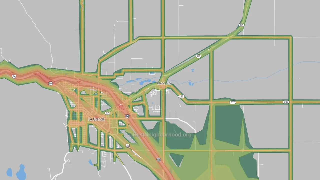 Island City, OR Map of Noise Levels in Island City