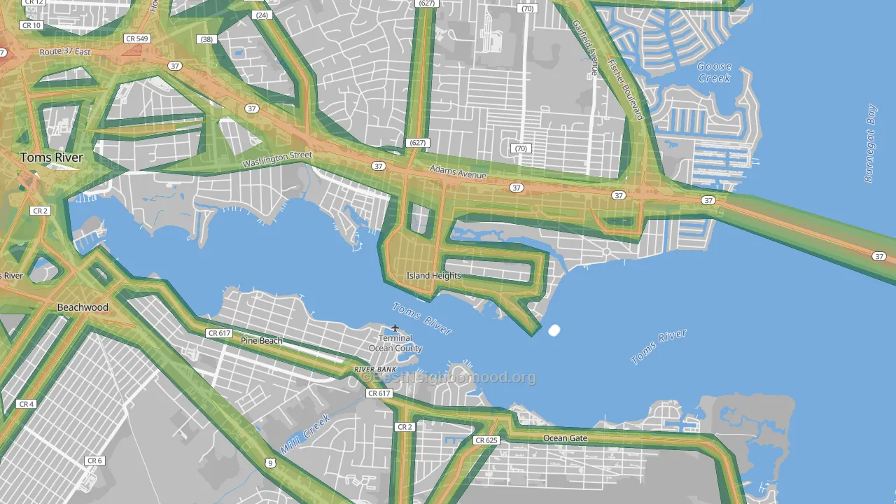 Island Heights, NJ Map of Noise Levels in Island Heights