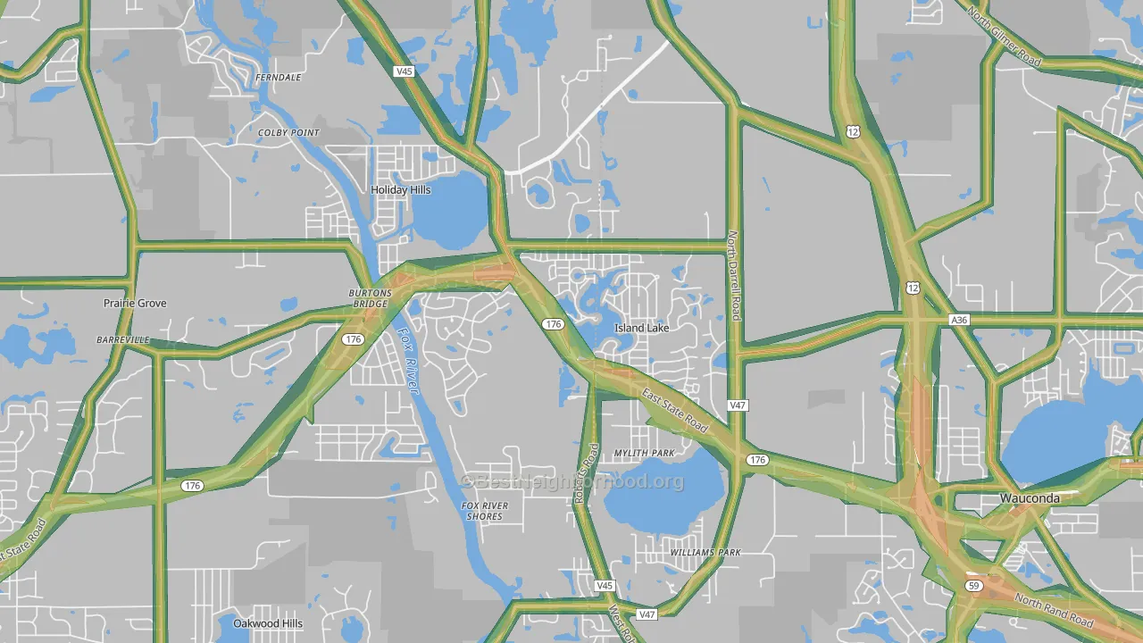 Island Lake, IL Map of Noise Levels in Island Lake