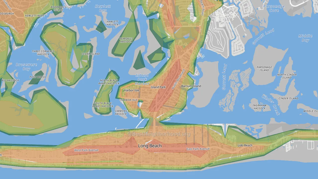Island Park, NY Map of Noise Levels in Island Park