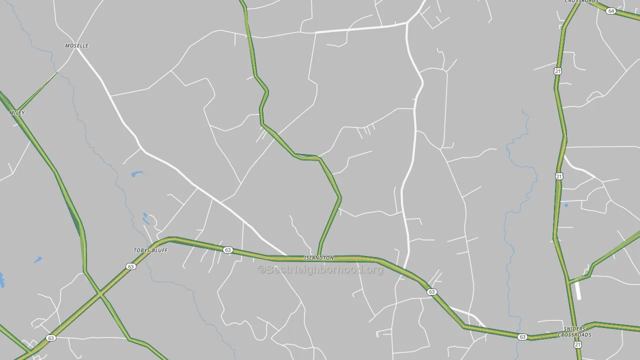 Islandton, SC Map of Noise Levels in Islandton