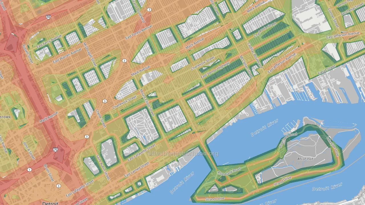 Islandview, Detroit, MI Map of Noise Levels in Islandview
