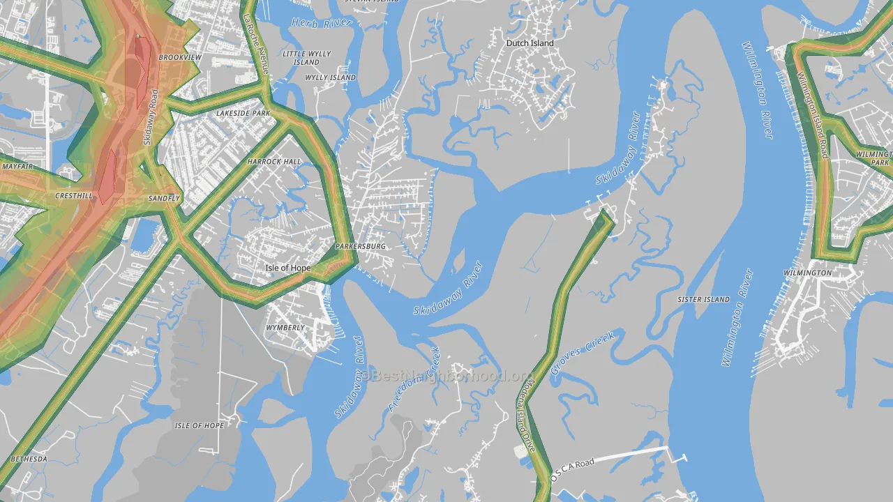 Isle of Hope, GA Map of Noise Levels in Isle of Hope