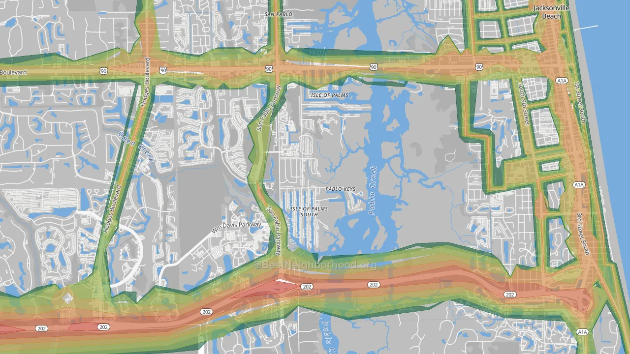 Isle of Palms, Jacksonville Beach, FL Map of Noise Levels in Isle of Palms