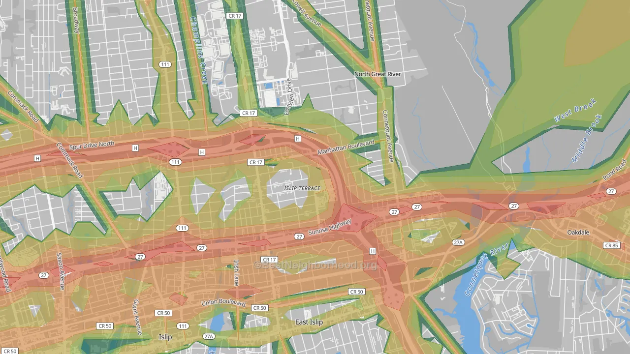 Islip Terrace, NY Map of Noise Levels in Islip Terrace