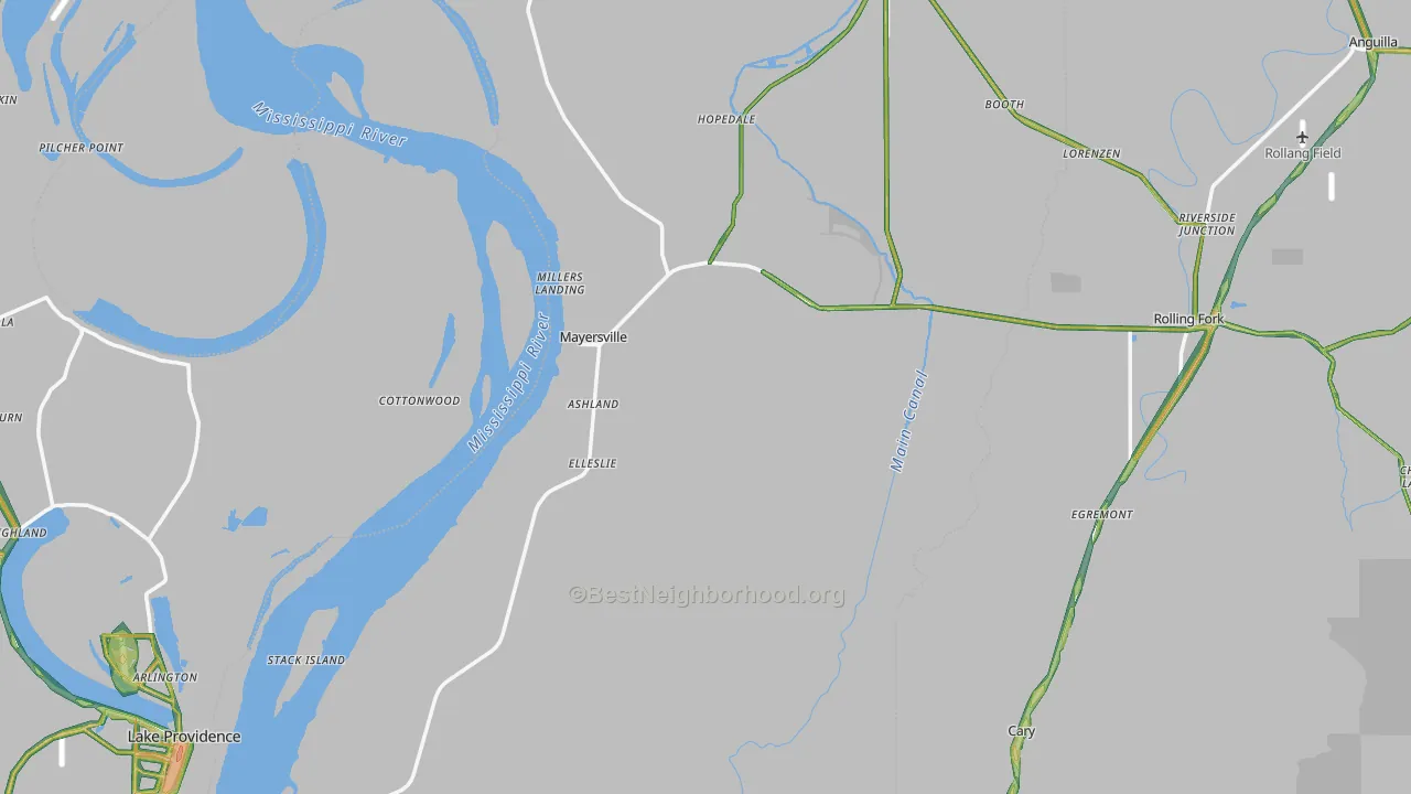 Issaquena County, MS Map of Noise Levels in Issaquena County