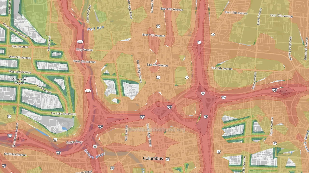 Italian Village, Columbus, OH Map of Noise Levels in Italian Village