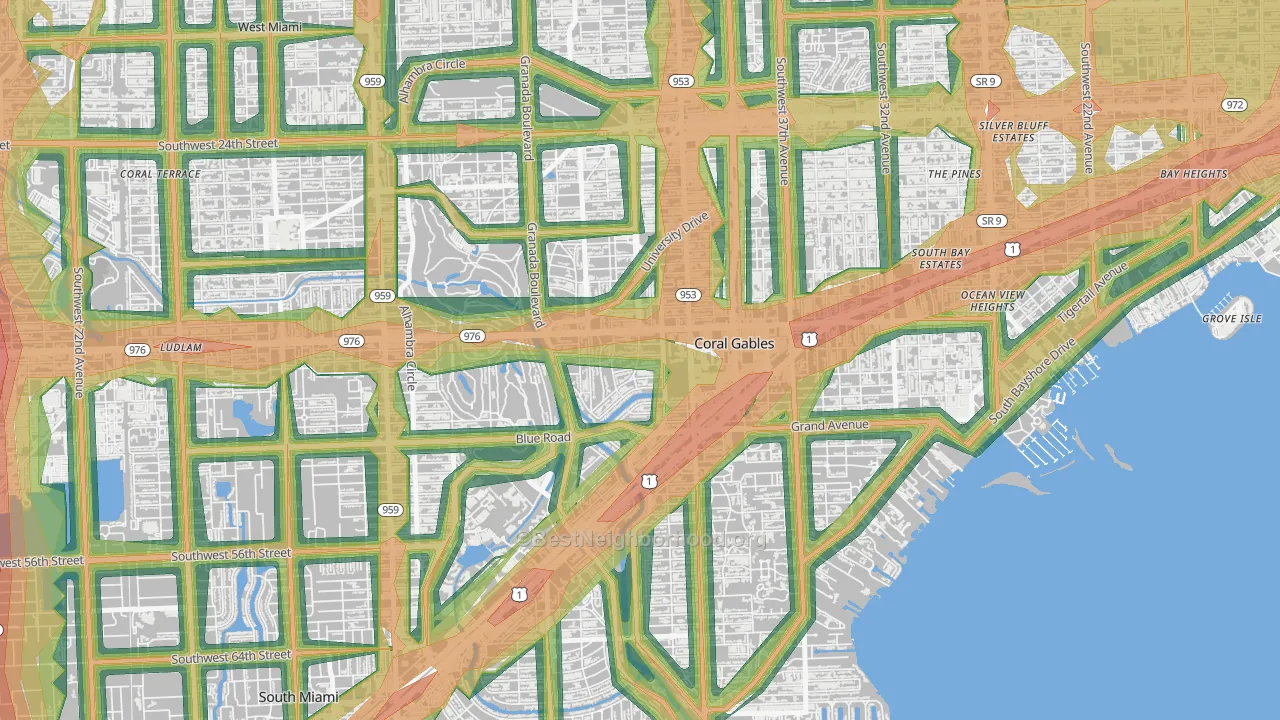 Italian Village, Coral Gables, FL Map of Noise Levels in Italian Village