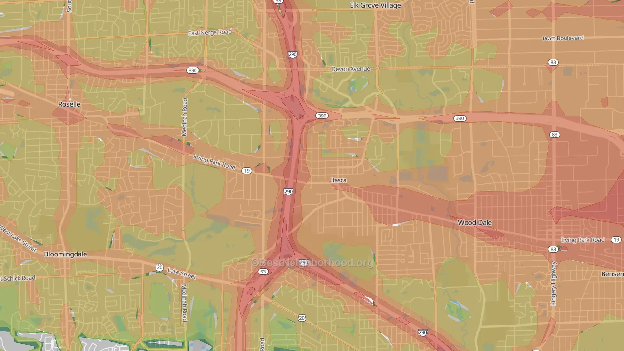 Itasca, IL Map of Noise Levels in Itasca