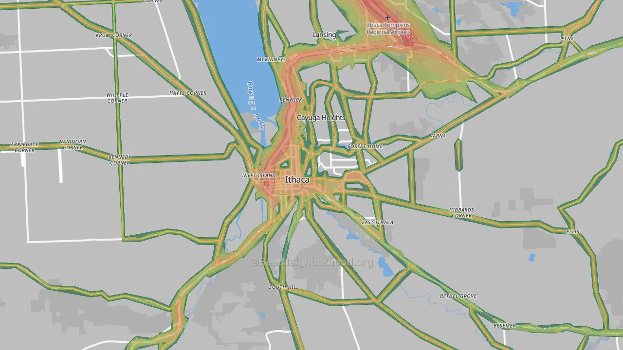 Ithaca, NY Map of Noise Levels in Ithaca