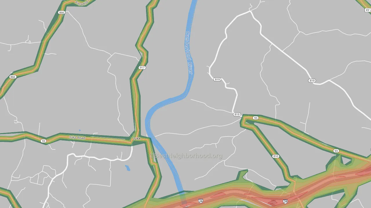 Iuka, KY Map of Noise Levels in Iuka