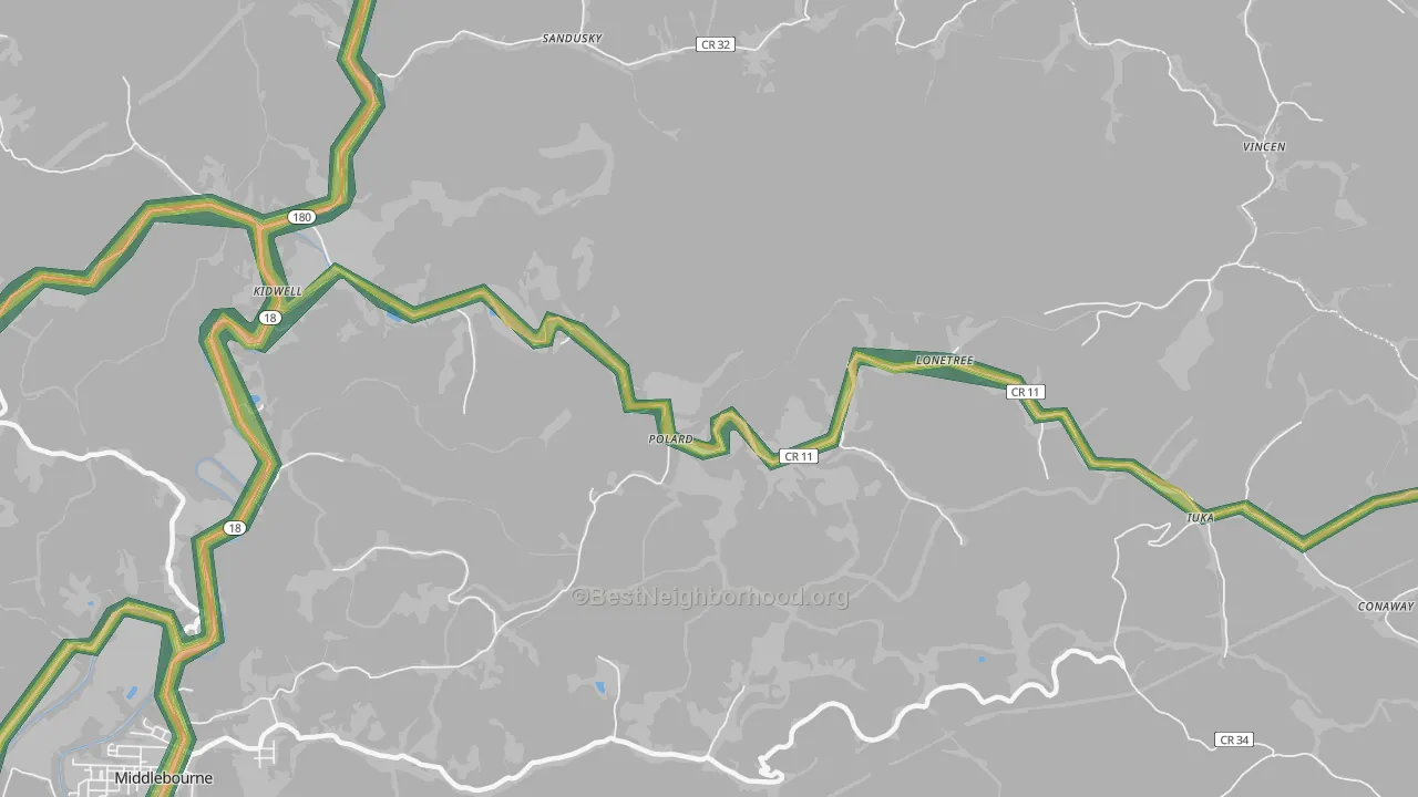 Iuka, WV Map of Noise Levels in Iuka