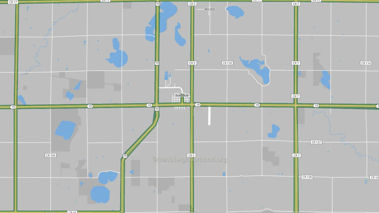 Ivanhoe, MN Map of Noise Levels in Ivanhoe