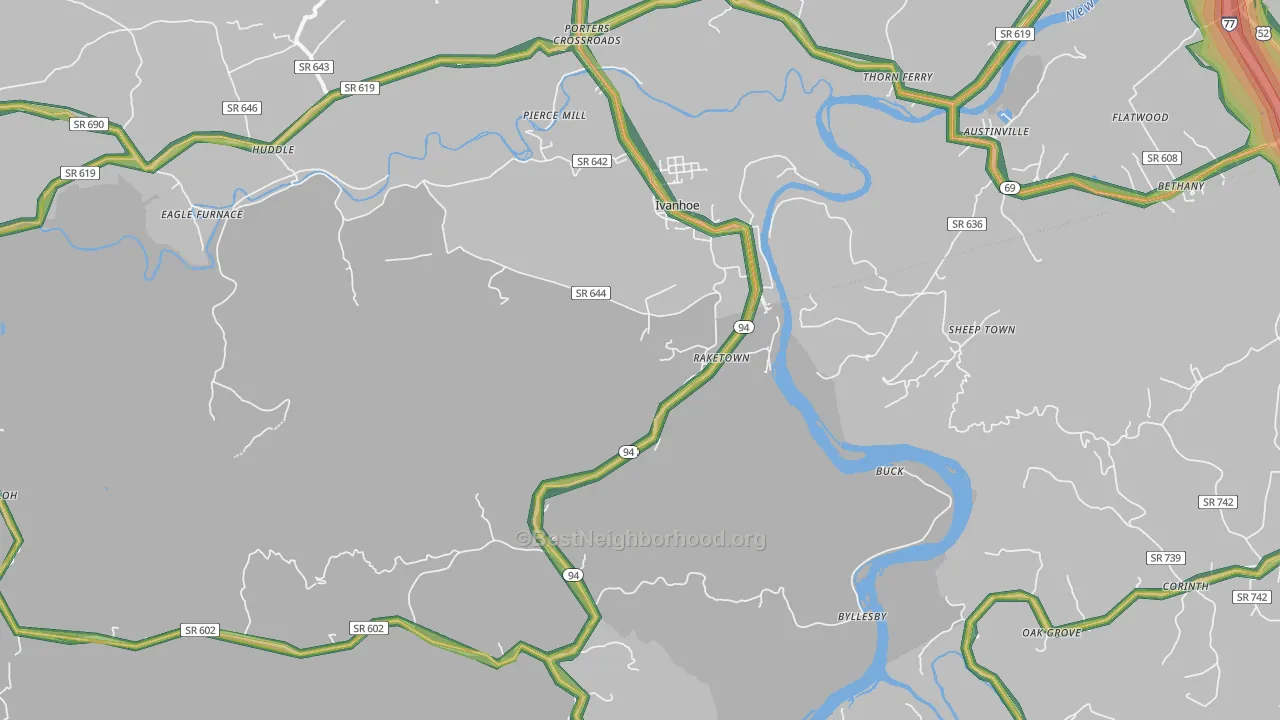 Ivanhoe, VA Map of Noise Levels in Ivanhoe