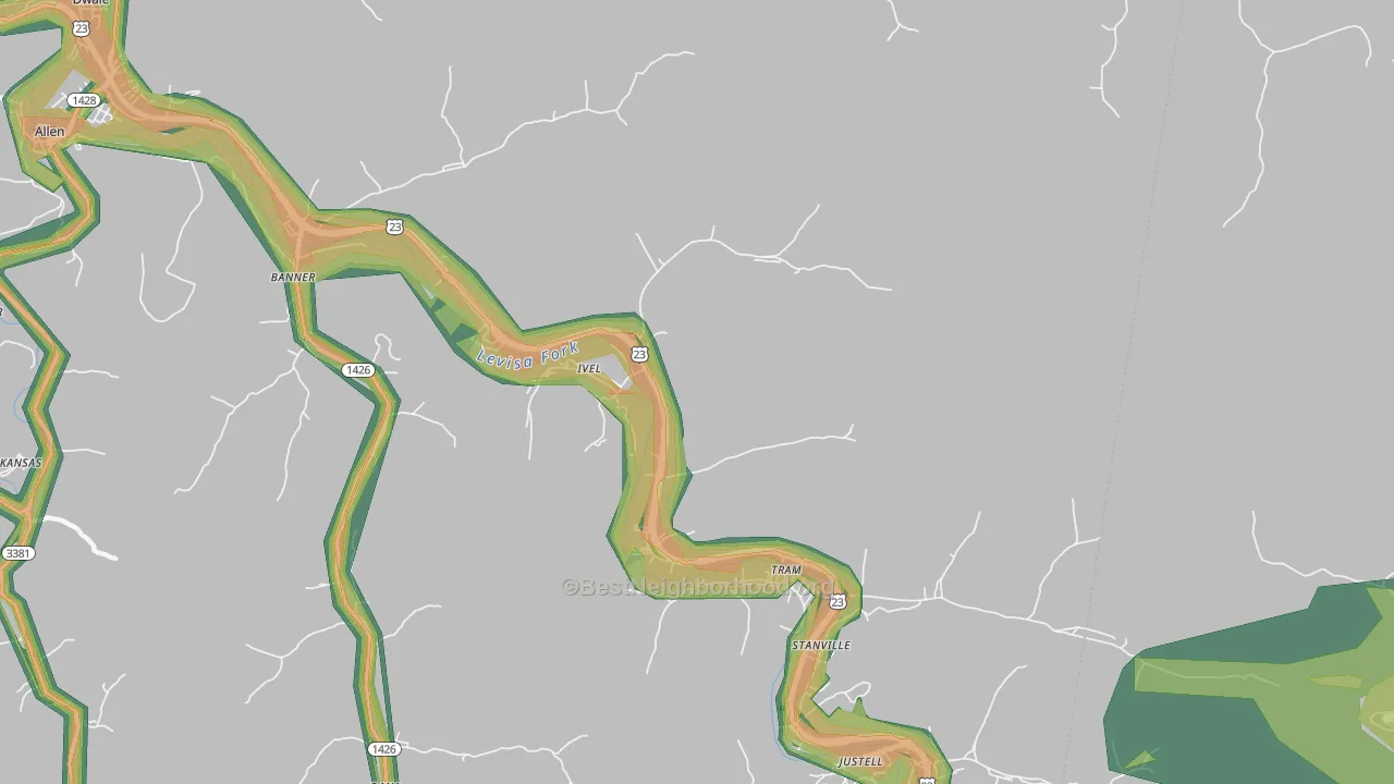 Ivel, KY Map of Noise Levels in Ivel
